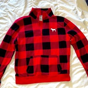 Women’s Small Red Checkered Pullover, PINK